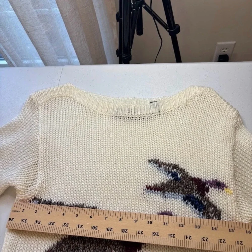 VTG 80s Women's Mallard Duck Boat Neck Sweater Cable Knit Sz M Ivory Pullover - Picture 8 of 10